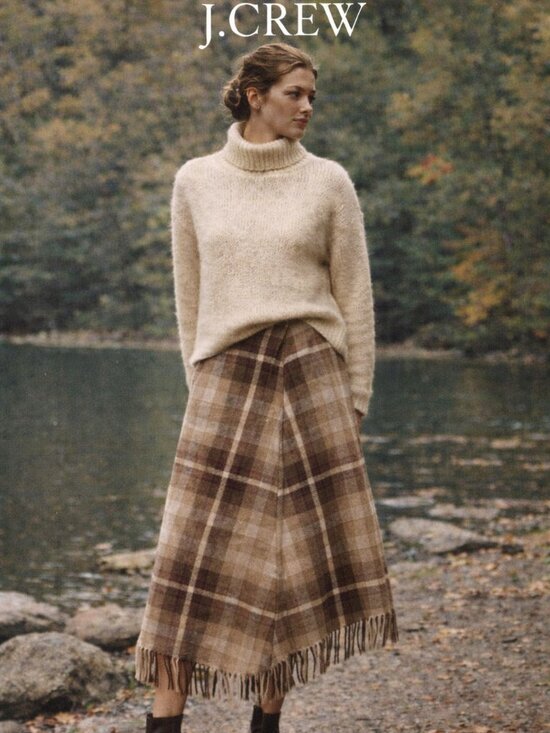 J. Crew Dresses & Skirts - VINTAGE/Heritage 90's J. Crew V-Cut Plaid Fringe Wool Midi Skirt SM